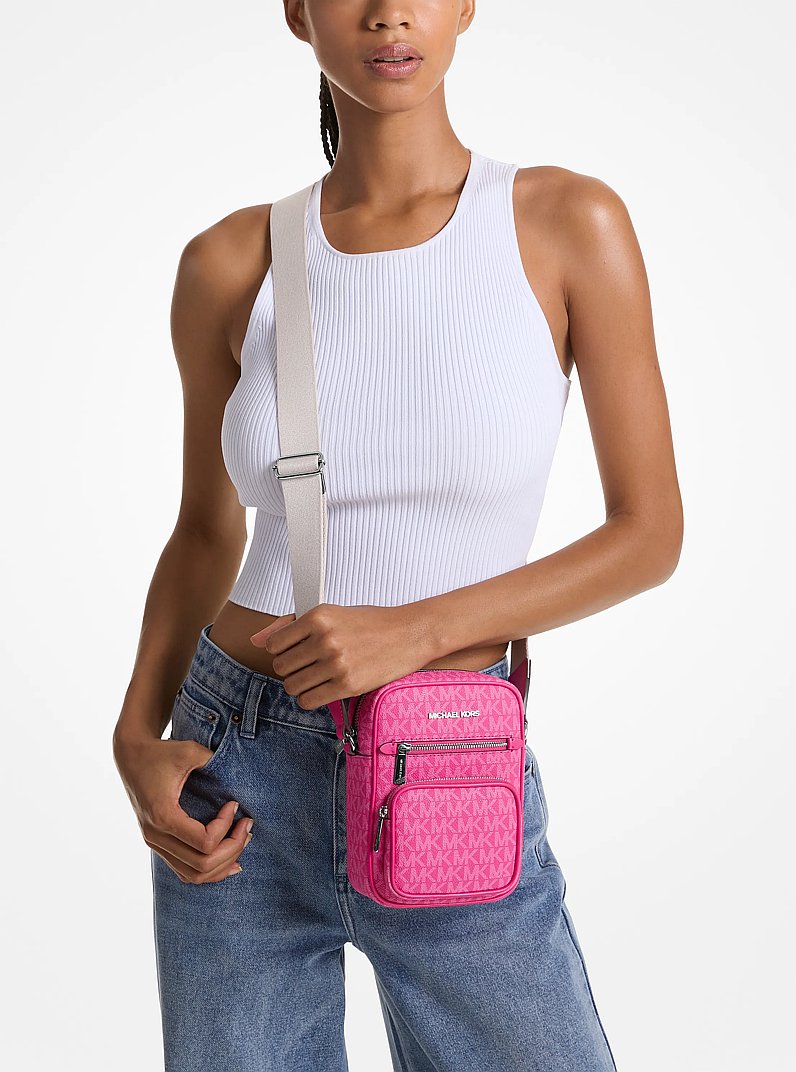 Jet Set Medium Signature Logo Crossbody Bag in DRAGONFRUIT | Michael Kors