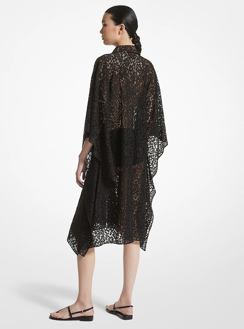 Abito chemisier caftano in pizzo floreale in NERO | Michael Kors