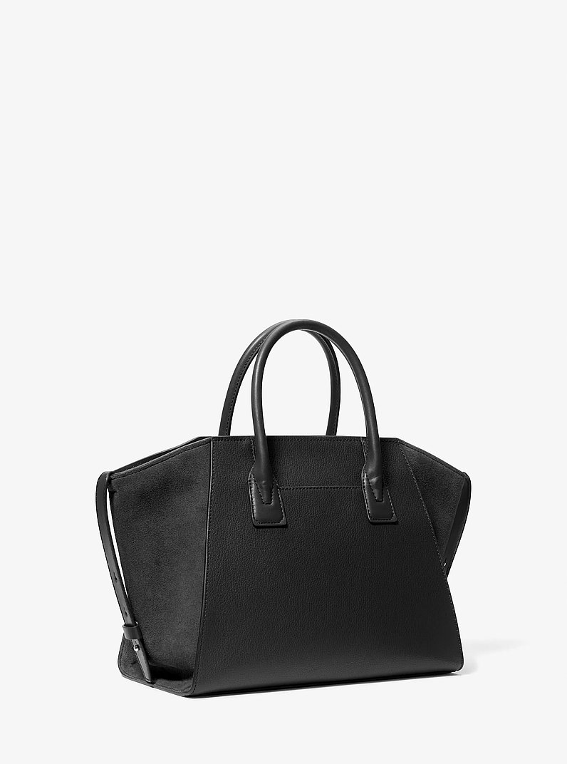 Avril Large Leather and Suede Satchel in BLACK | Michael Kors
