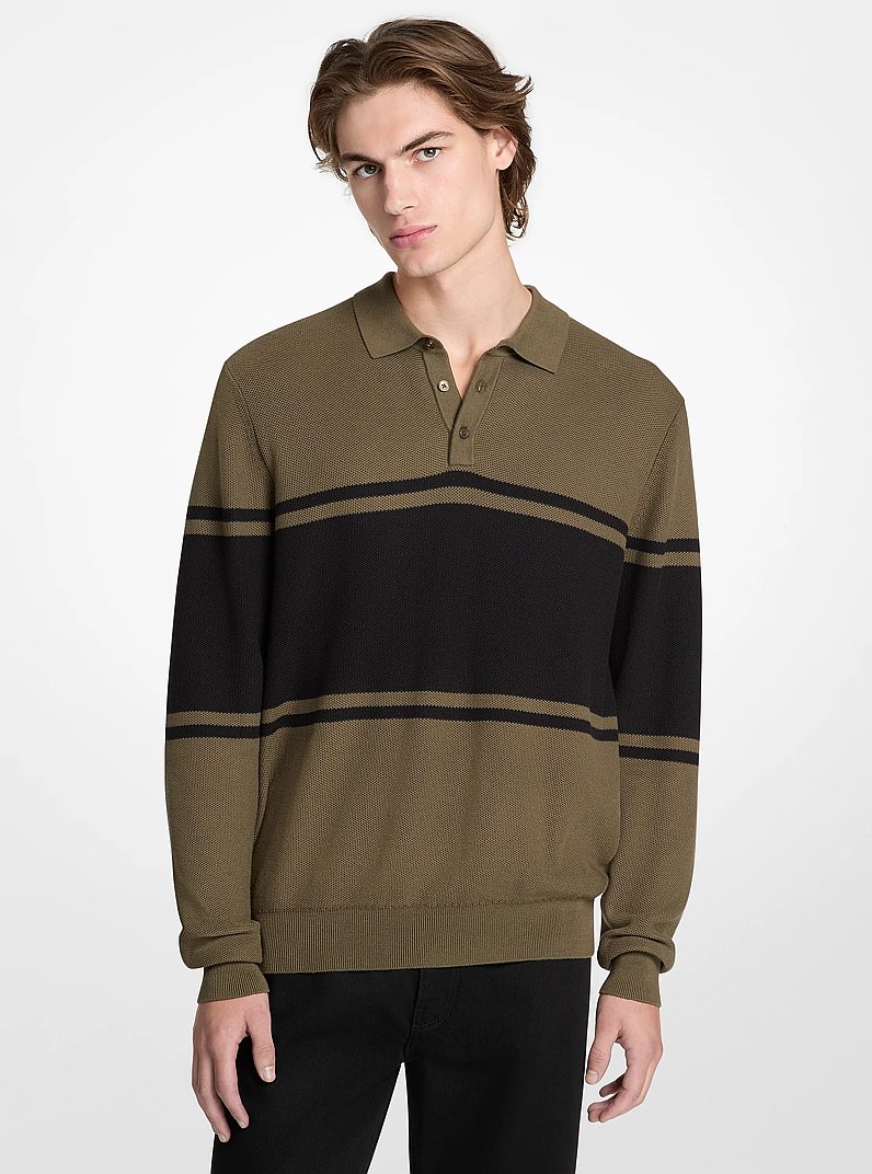 Striped Cotton Polo Shirt in OLIVE | Michael Kors