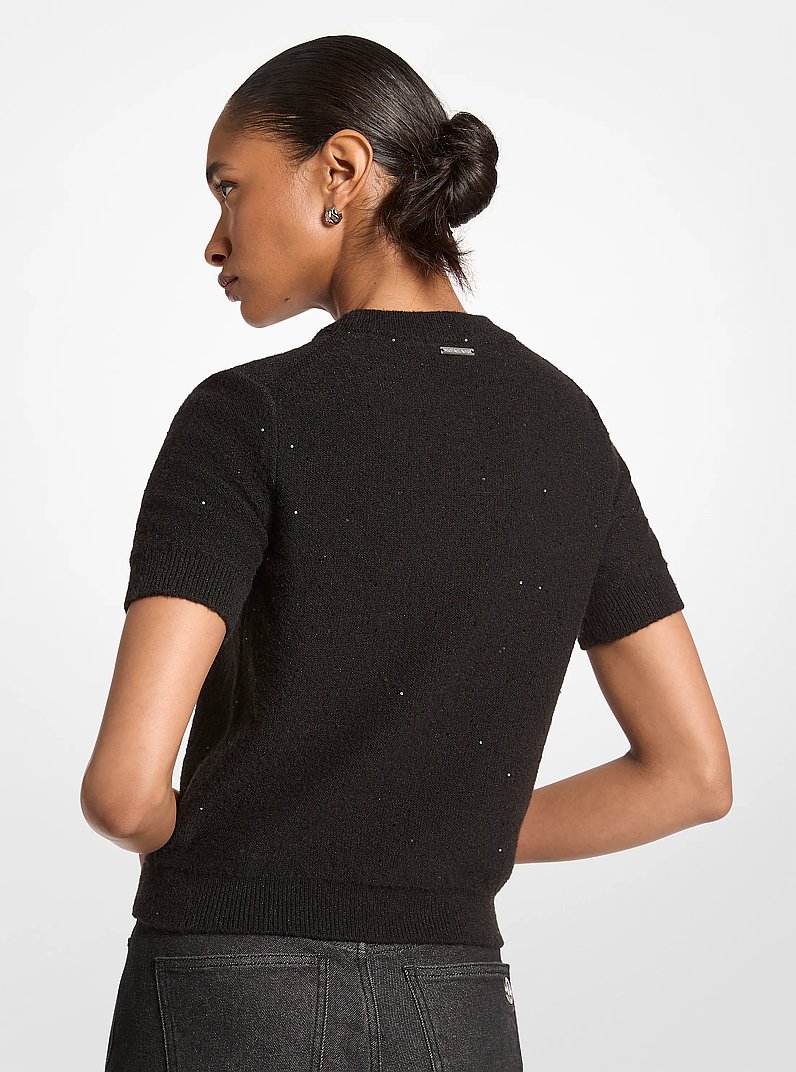 Embellished Knit Short-Sleeve Sweater in BLACK | Michael Kors