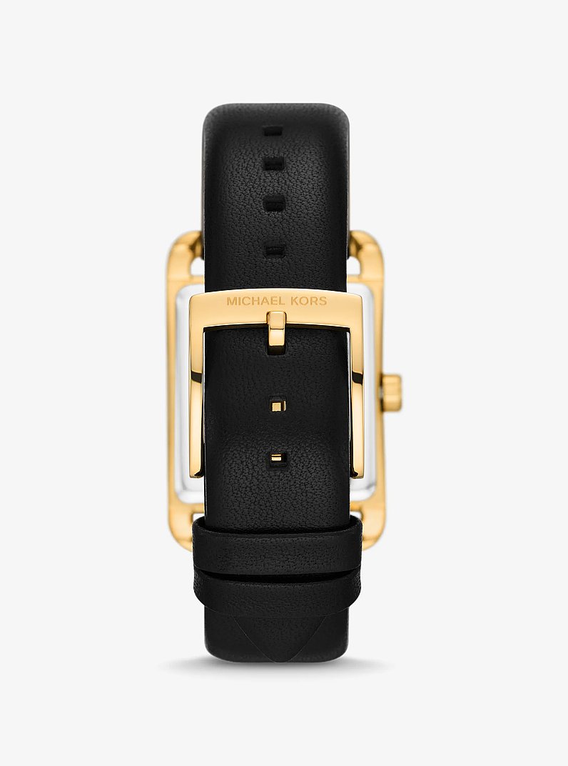 Petite Monroe Gold-Tone and Leather Watch in BLACK | Michael Kors