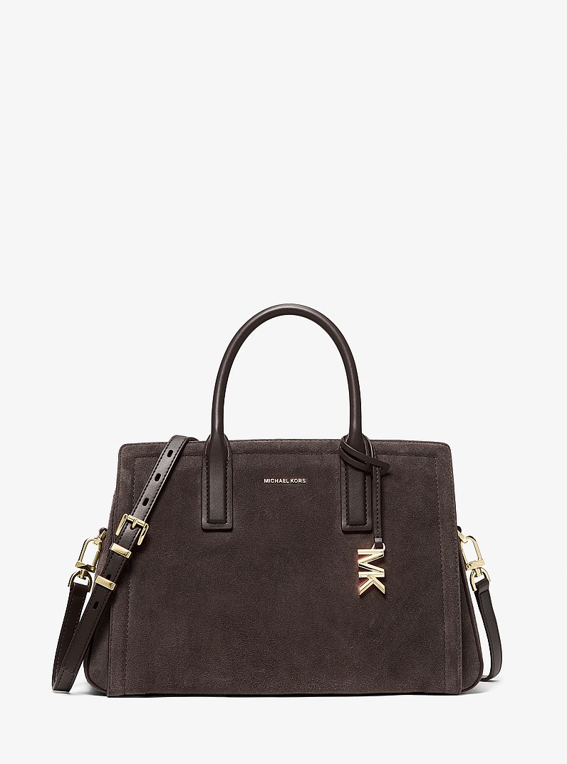 Bolso satchel Laila mediano de gamuza in CHOCOLATE | Michael Kors