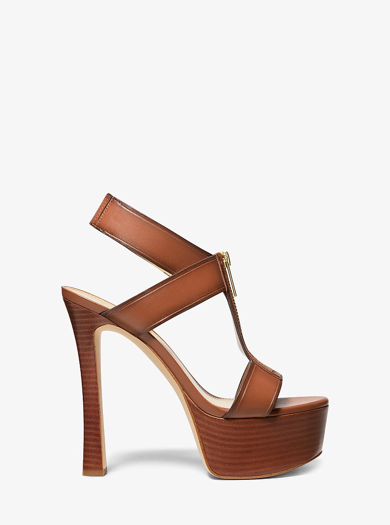 Berkley Leather Platform Sandal in LUGGAGE | Michael Kors