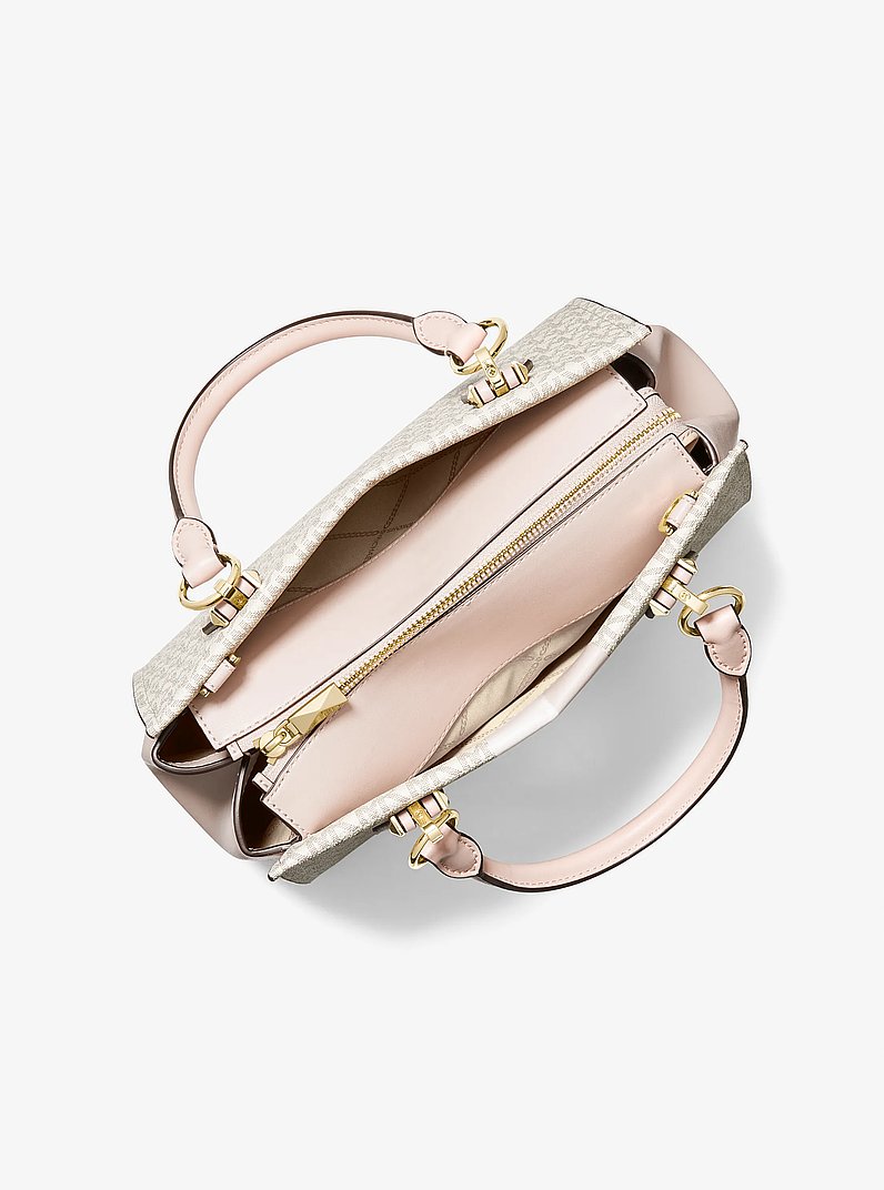 Bolso satchel Marilyn mediano a rayas con logotipo in VAINILLA/ROSA CLARO | Michael Kors