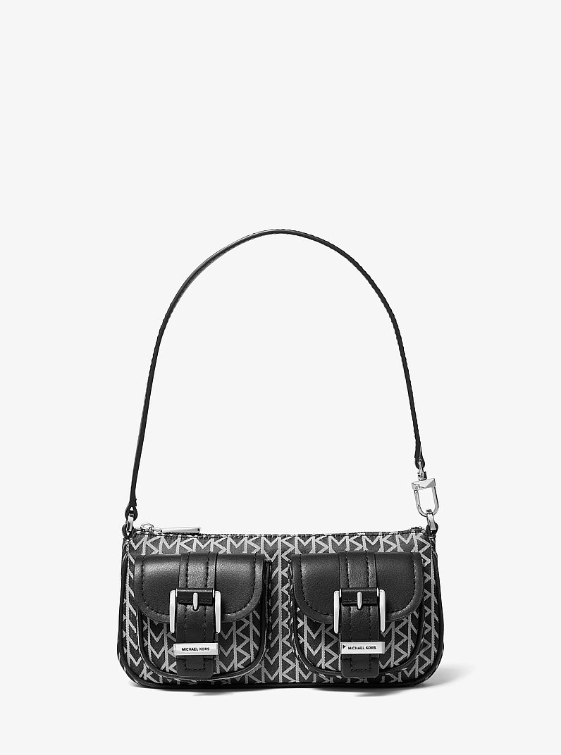 Zoe Small MK2000 Logo Jacquard Pochette in BLACK | Michael Kors