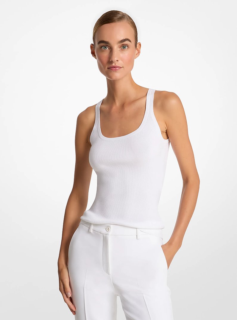 Ribbed Stretch Viscose Tank Top in OPTIC WHITE | Michael Kors