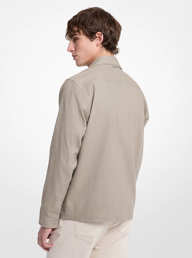 Linen and Cotton Collared Jacket in DUSTY SAGE | Michael Kors