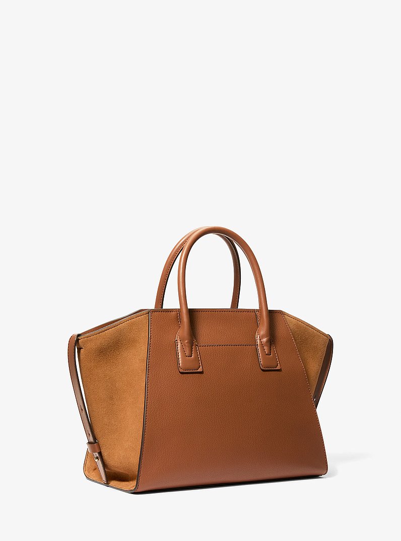 Bolso satchel Avril grande de piel y gamuza in LUGGAGE | Michael Kors