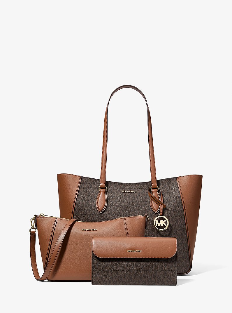Jet Set Travel Large Signature Logo 3-in-1 Tote Bag in BRUN | Michael Kors