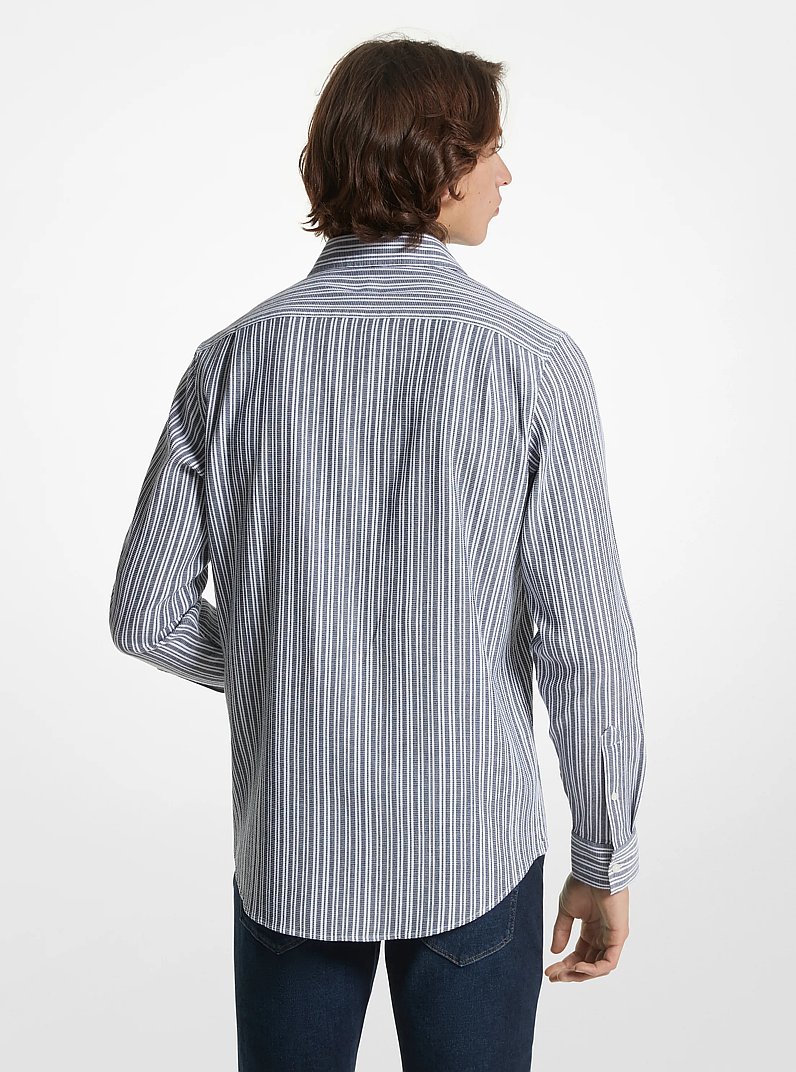 Stretch Cotton Striped Woven Shirt in MIDNIGHT | Michael Kors