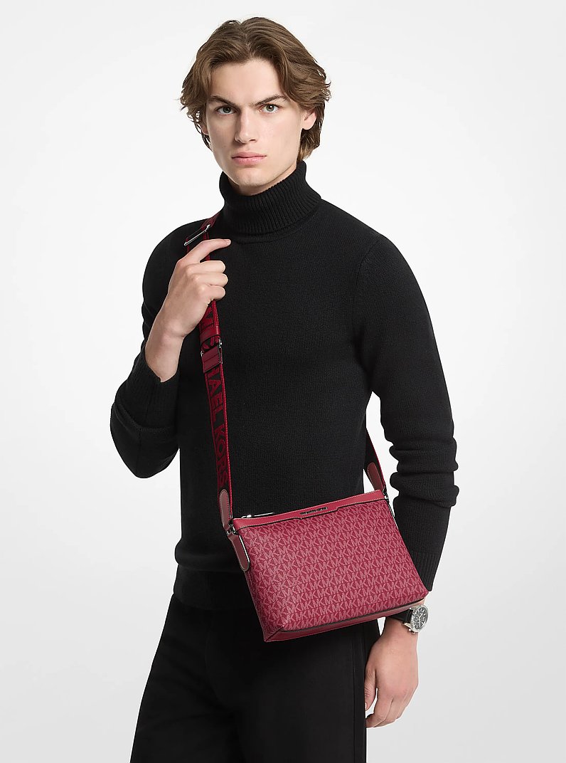 Hudson Signature Logo Messenger Bag in DEEP RED | Michael Kors