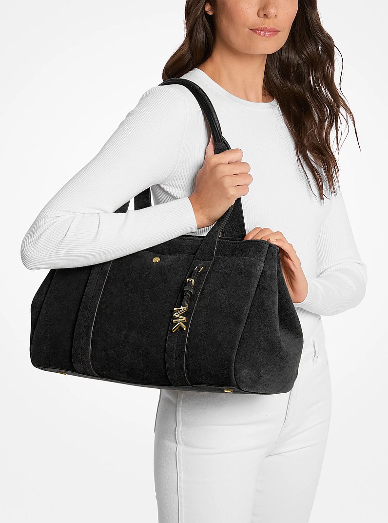 Borsa tote grande in pelle scamosciata Romee in NERO | Michael Kors