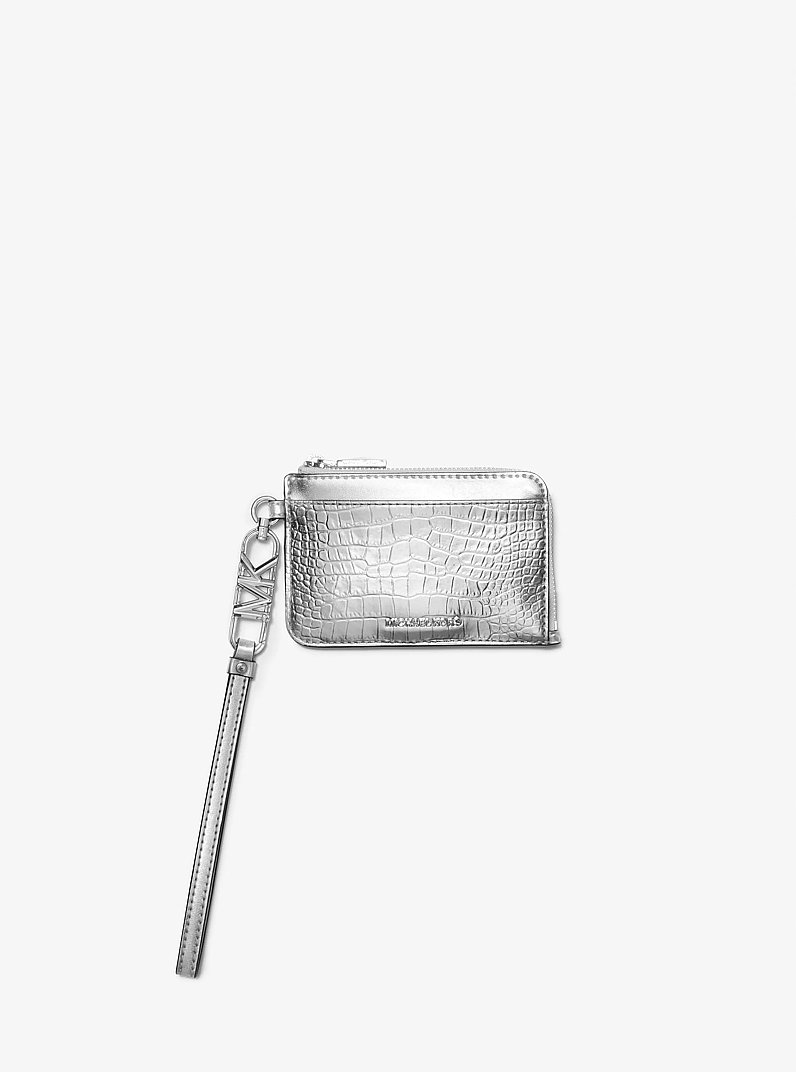 Tarjetero de piel con motivo de cocodrilo en relieve