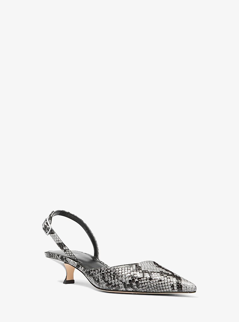 Luna Snake Embossed Leather Slingback Kitten Pump in QUARRY GREY | Michael Kors
