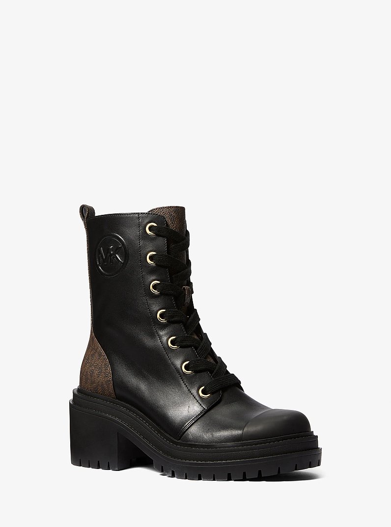 Hanley Leather and Signature Logo Trim Boot in BLK/BROWN | Michael Kors