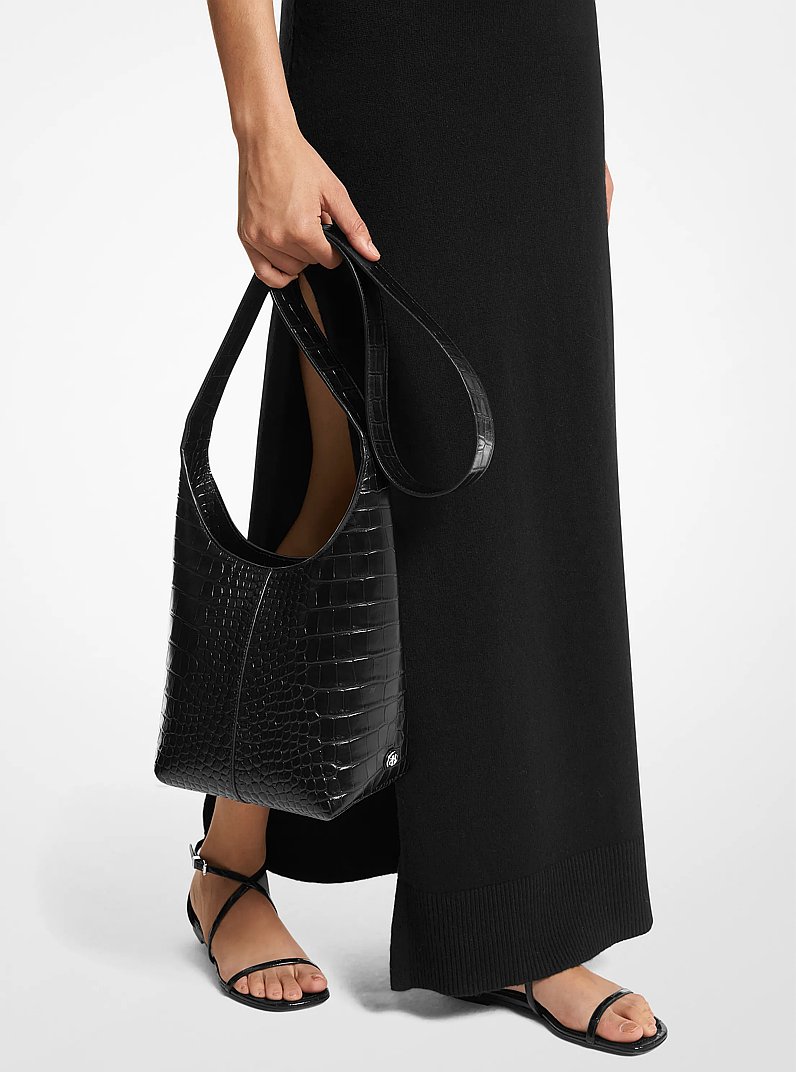 Dede Mini Crocodile Embossed Leather Hobo Bag