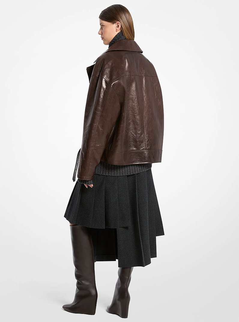 Washed Leather Moto Jacket in CHOCOLATE | Michael Kors