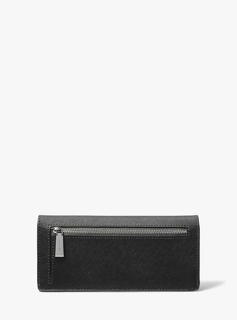 Grand portefeuille Jet Set en cuir saffiano avec bouton-pression sur le devant in NOIR | Michael Kors
