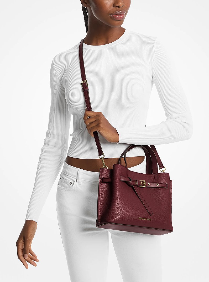 Emilia Small Pebbled Leather Satchel in OXBLOOD | Michael Kors