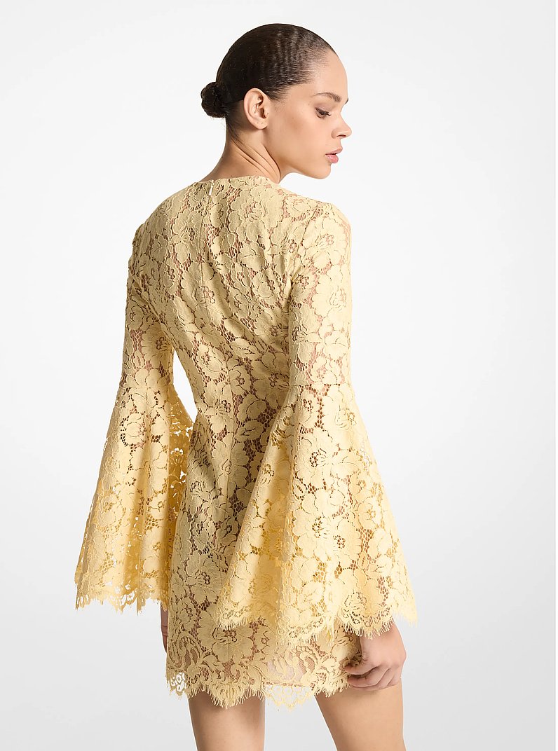 Vestido con mangas de campana de encaje floral en mezcla de algod&oacute;n in Pergamino | Michael Kors