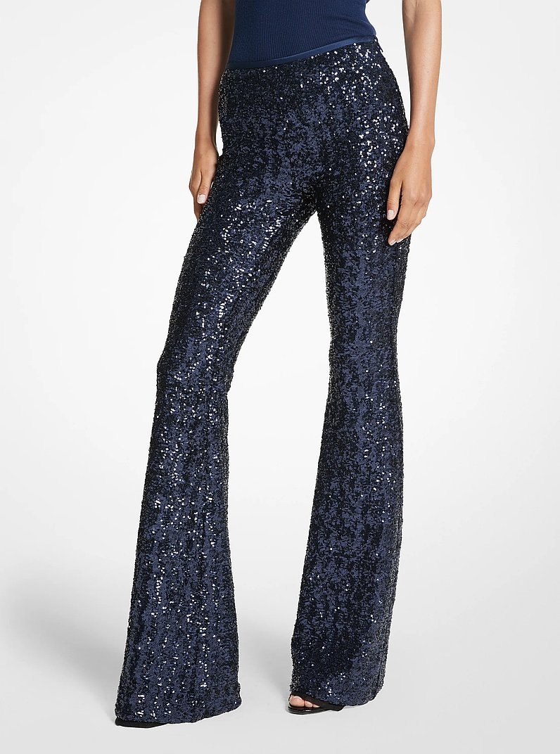 Pantal&oacute;n de campana de tul el&aacute;stico con lentejuelas in AZUL MARINO | Michael Kors