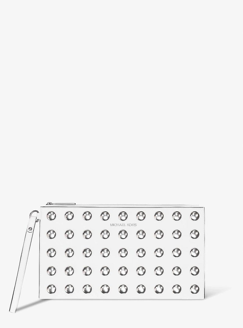 Jet Set Large Studded Pebbled Leather Wristlet in OPTIC WHITE | Michael Kors