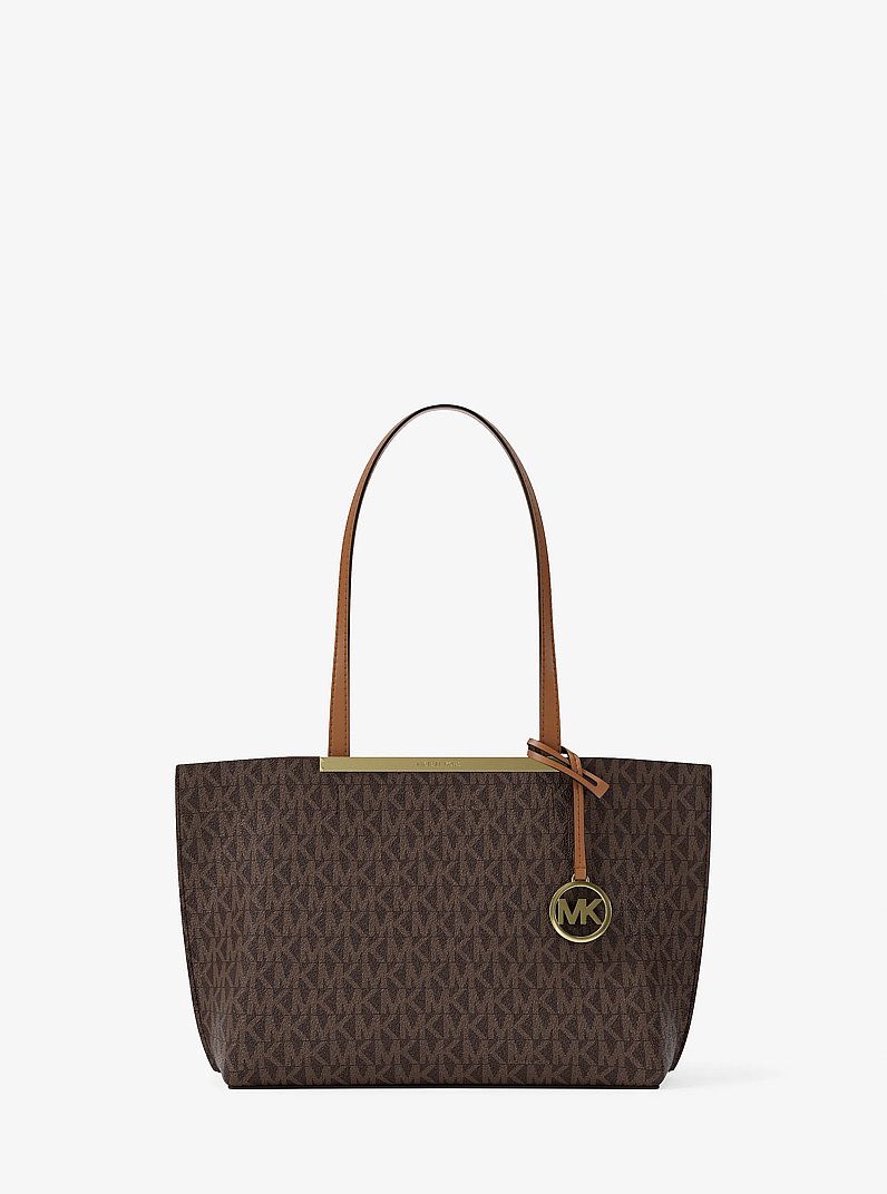 Evelyn Small Signature Logo Tote Bag in BRN/ACORN | Michael Kors