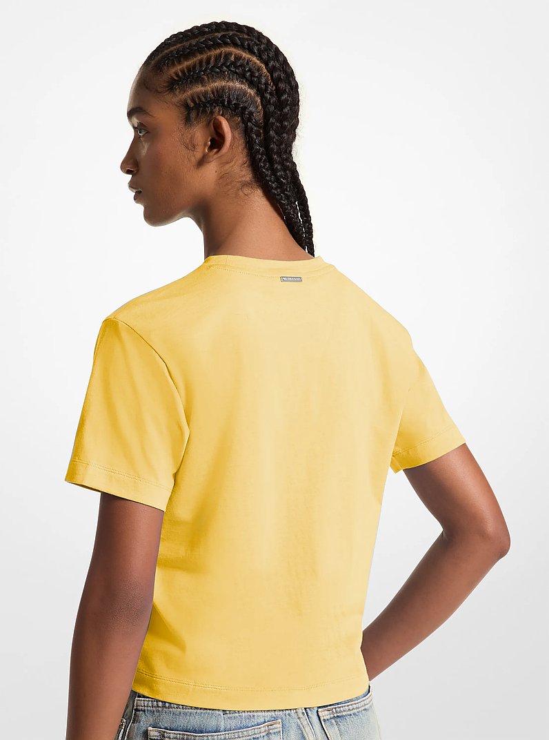 Embellished Logo Organic Cotton T-Shirt in BRIGHT DAISY YELLOW | Michael Kors
