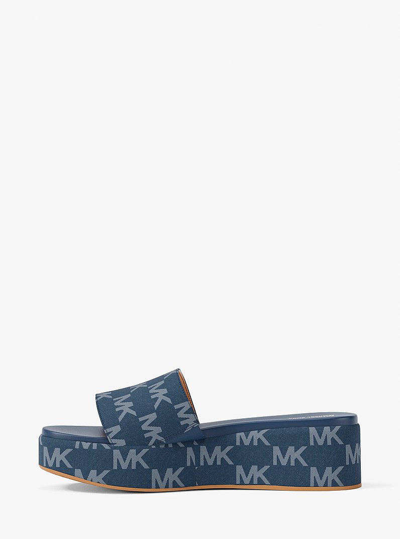 Sadler Logo Jacquard Platform Slide Sandal in MEDIUM BLUE WASH | Michael Kors