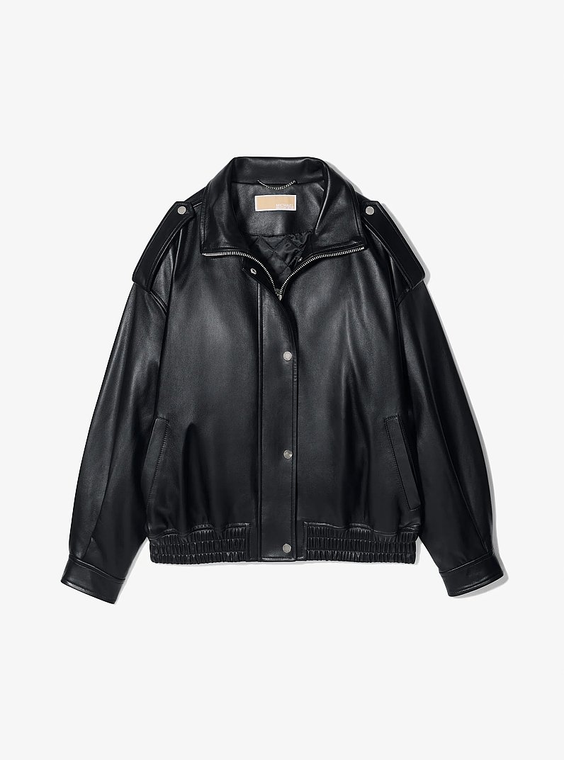 Veste style blouson oversize en cuir in NOIR | Michael Kors