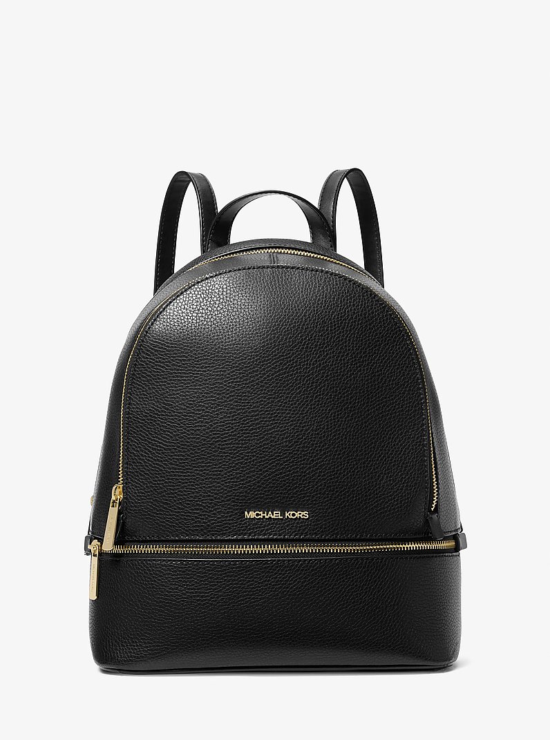 Rhea Medium Pebbled Leather Backpack in BLACK | Michael Kors