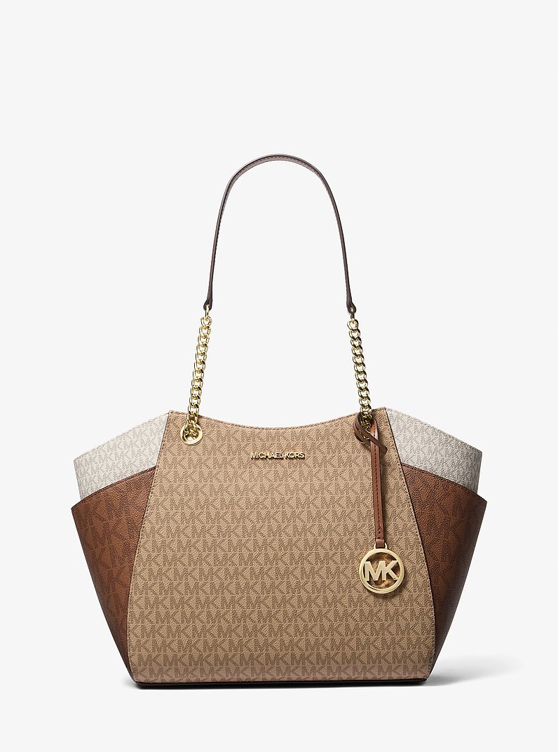 Jet Set Large Color-Block Signature Logo Tote Bag in CAMEL MLT