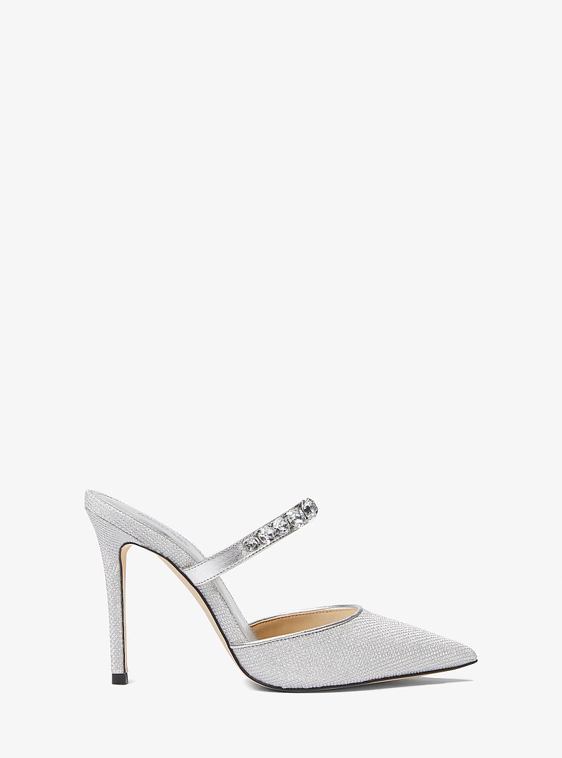 Jessa Embellished Glitter Mesh Mule in SILVER | Michael Kors