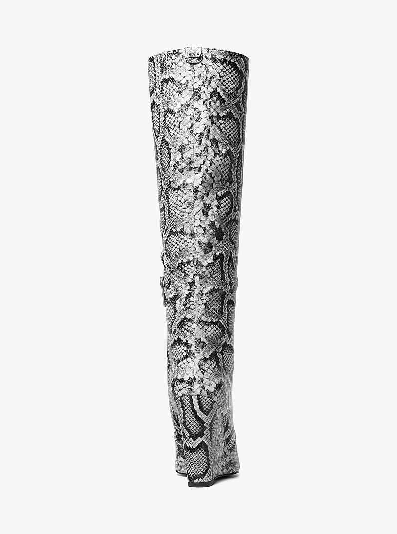 Isra Snake Embossed Leather Wedge Boot in BLACK | Michael Kors