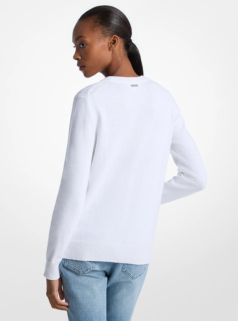 Fringed Heart Cotton Blend Sweater in WHITE | Michael Kors