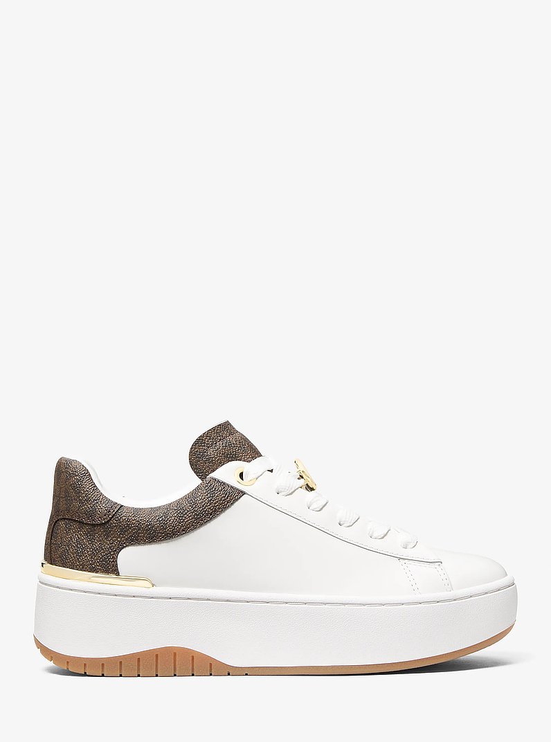Sneaker Dottie in pelle e stampa logo con plateau in MARRONE | Michael Kors