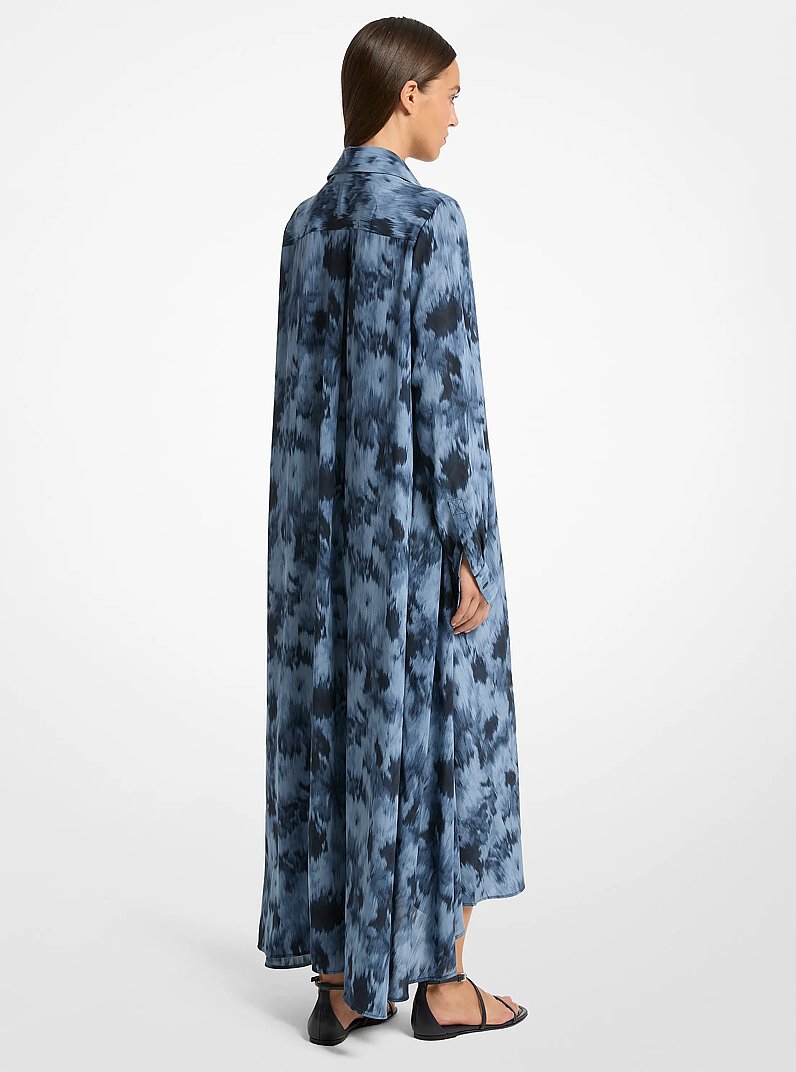 Floral Chin&eacute; Silk Crepe De Chine Draped Caftan in LAKE MULTI | Michael Kors