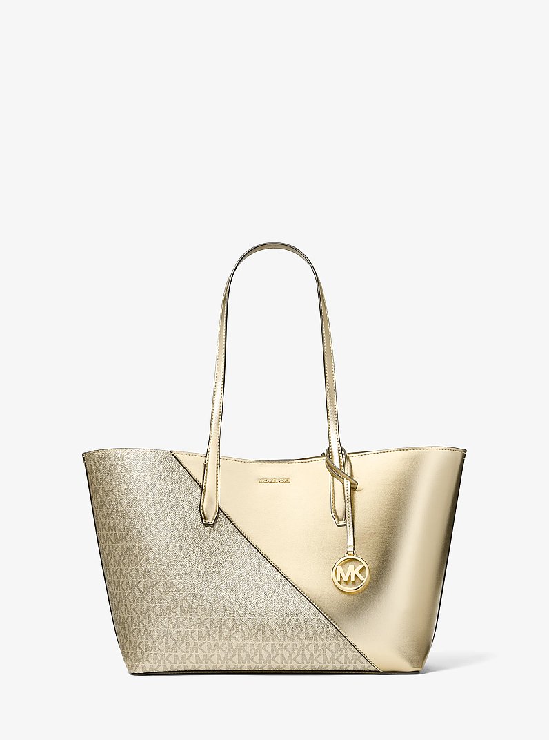 Avalon Medium Metallic and Signature Logo Tote Bag in OR P&Acirc;LE | Michael Kors
