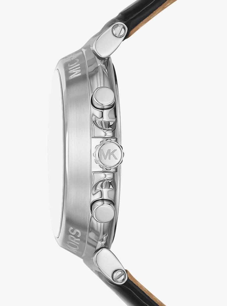 Oversized Maren Silver-Tone and Crocodile Embossed Leather Watch in BLACK | Michael Kors