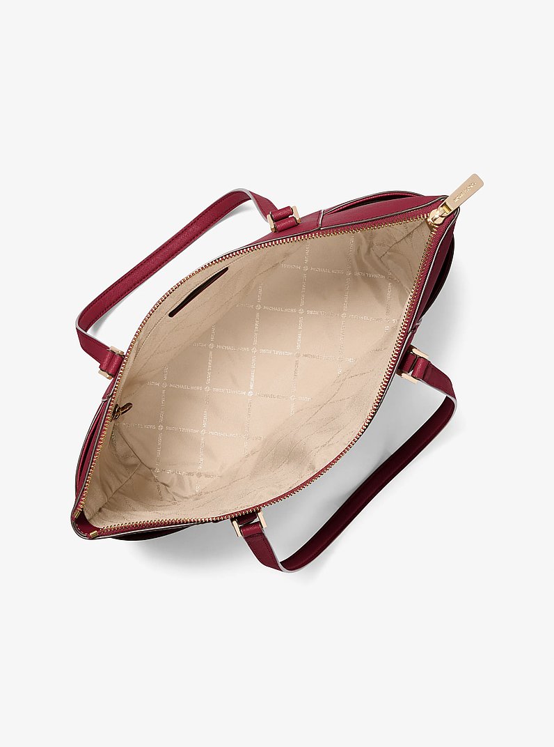 Charlotte Large Saffiano Leather Top-Zip Tote Bag in CHERRY | Michael Kors