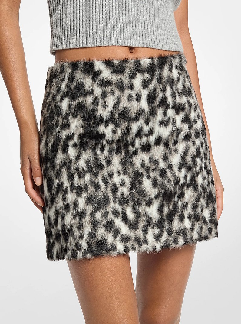 Leopard Faux Fur  Mini Skirt in MALACHITE GREY | Michael Kors