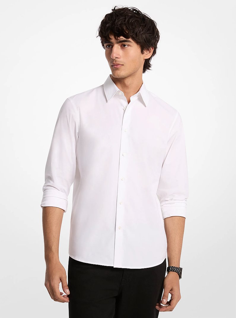 Chemise en m&eacute;lange de coton fa&ccedil;onn&eacute; &agrave; coupe classique in BLANC | Michael Kors