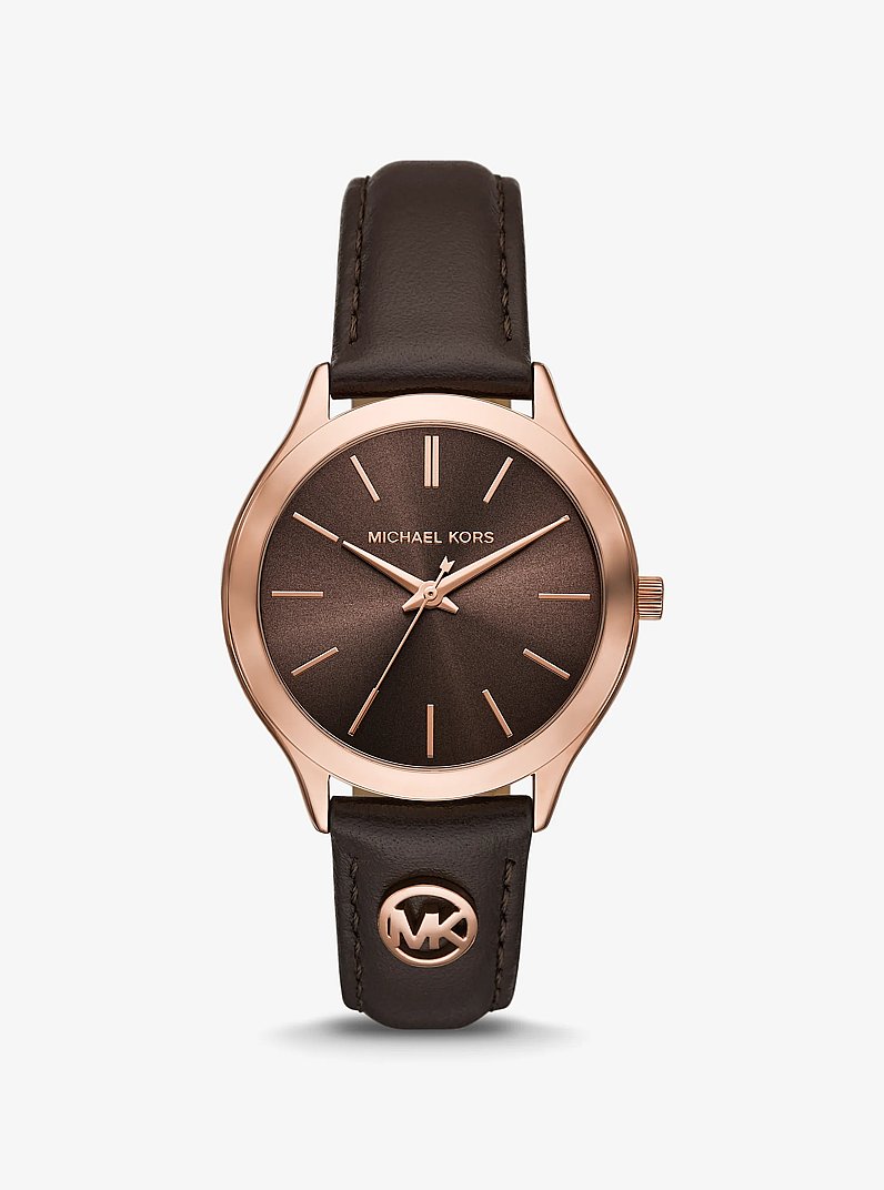 Horloge Slim Runway met leren bandje, ros&eacute;goudkleurig in ROS&Eacute;GOUD | Michael Kors