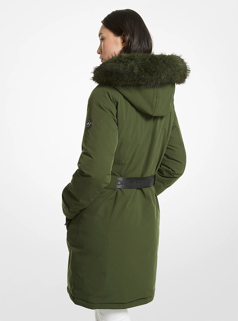 Faux Fur Trim Belted Parka