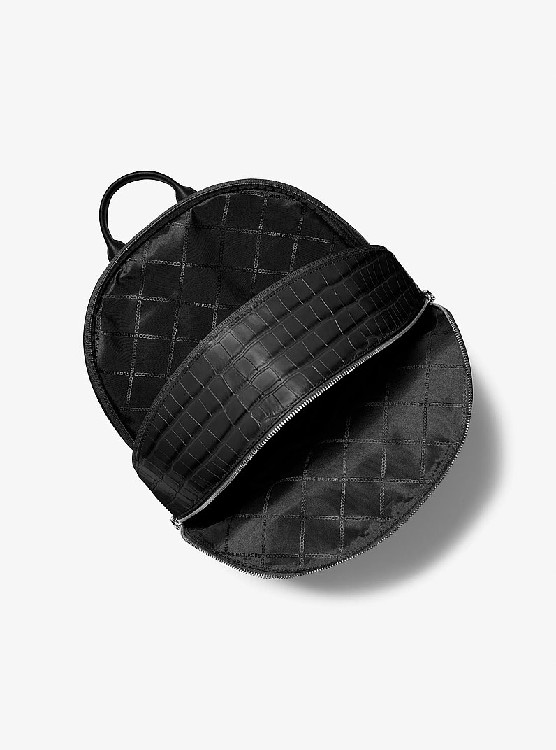 Hudson Crocodile Embossed Leather Commuter Backpack in BLACK | Michael Kors