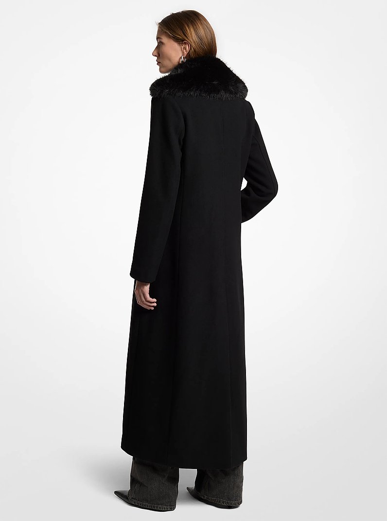Faux Fur Trim Wool Blend Coat in BLACK | Michael Kors