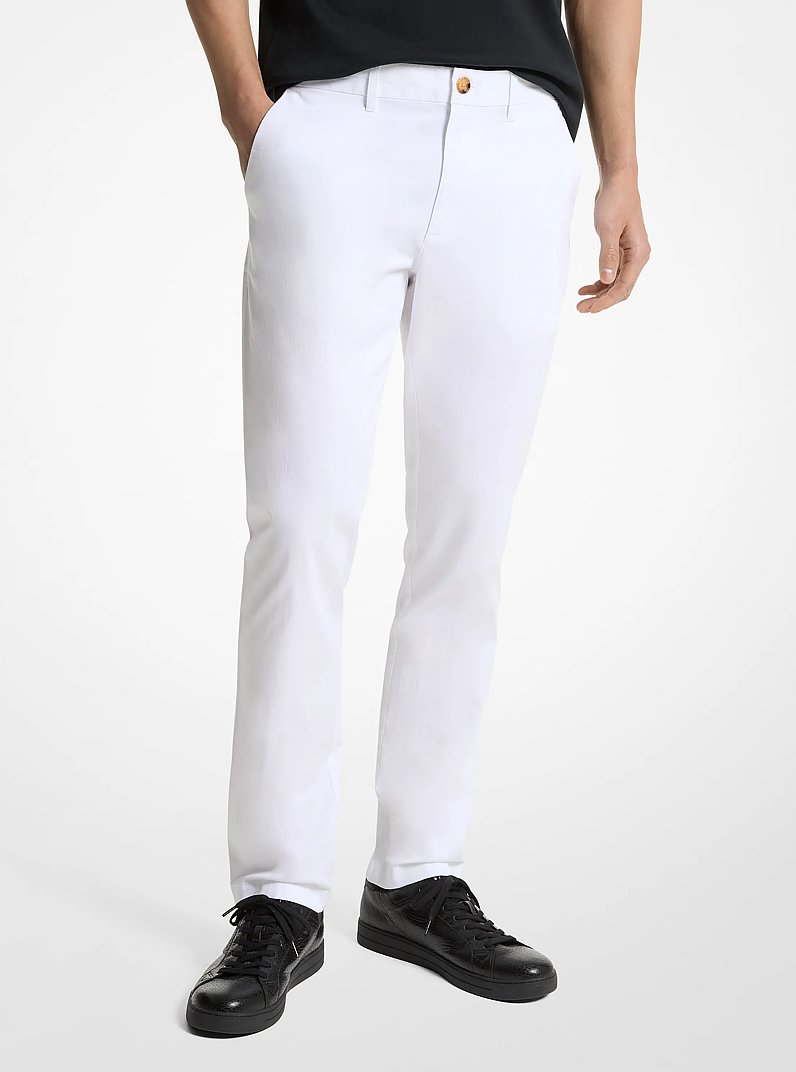 Slim-Fit Cotton Blend Chino Pants in WHITE | Michael Kors