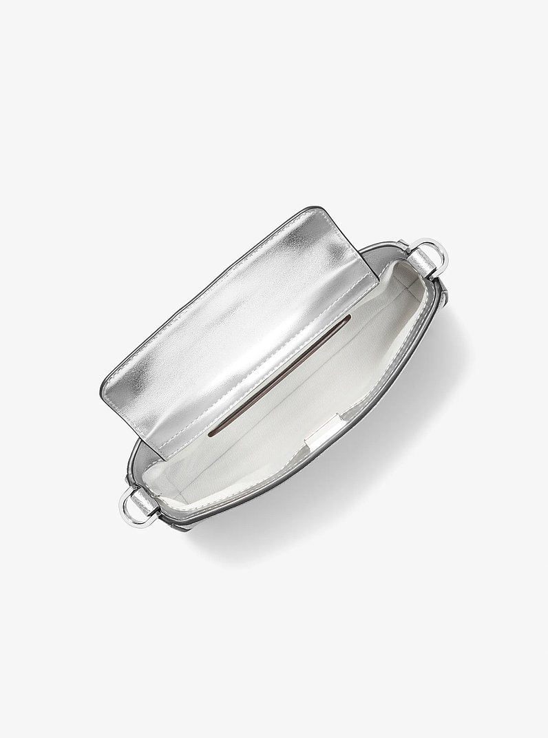 Bryant Small Metallic Leather Convertible Pochette in SILVER | Michael Kors