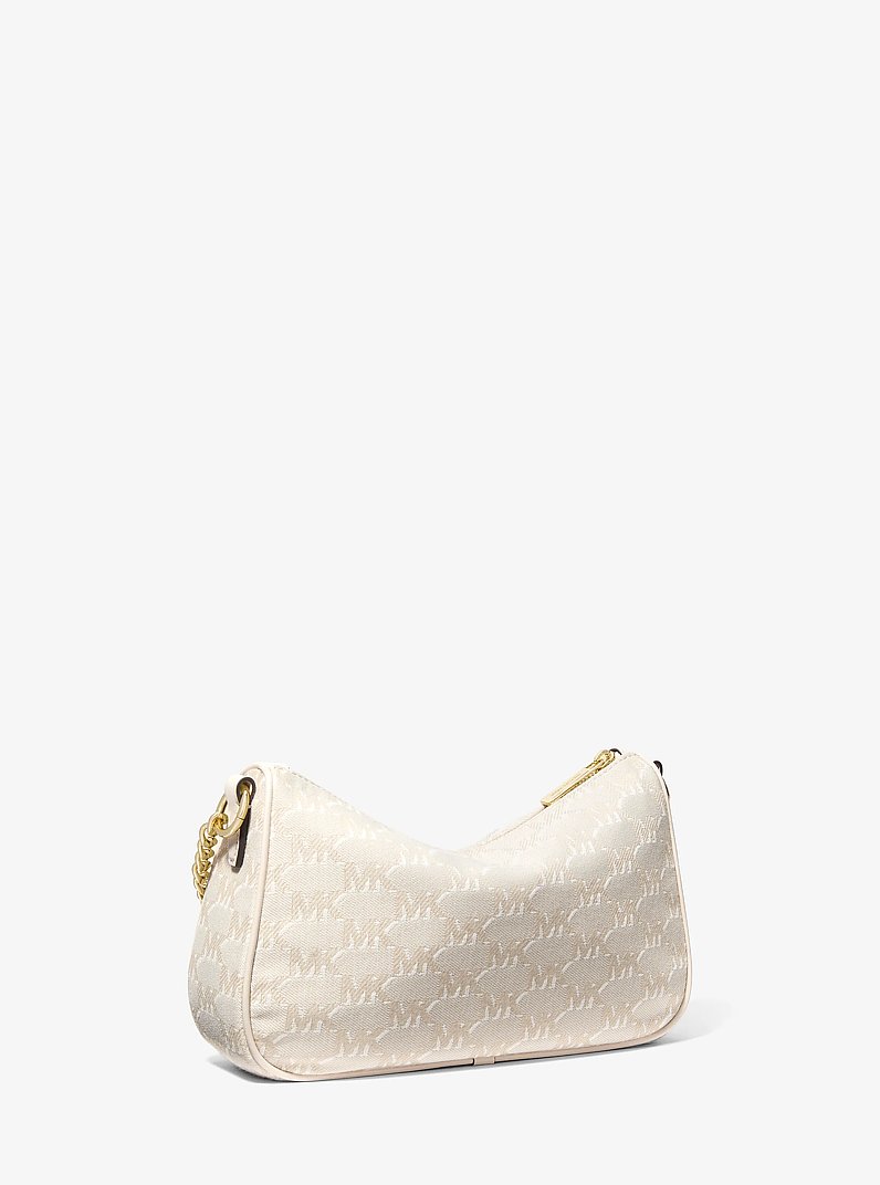 Carmela Medium Logo Jacquard Convertible Crossbody Bag in LT CREAM | Michael Kors